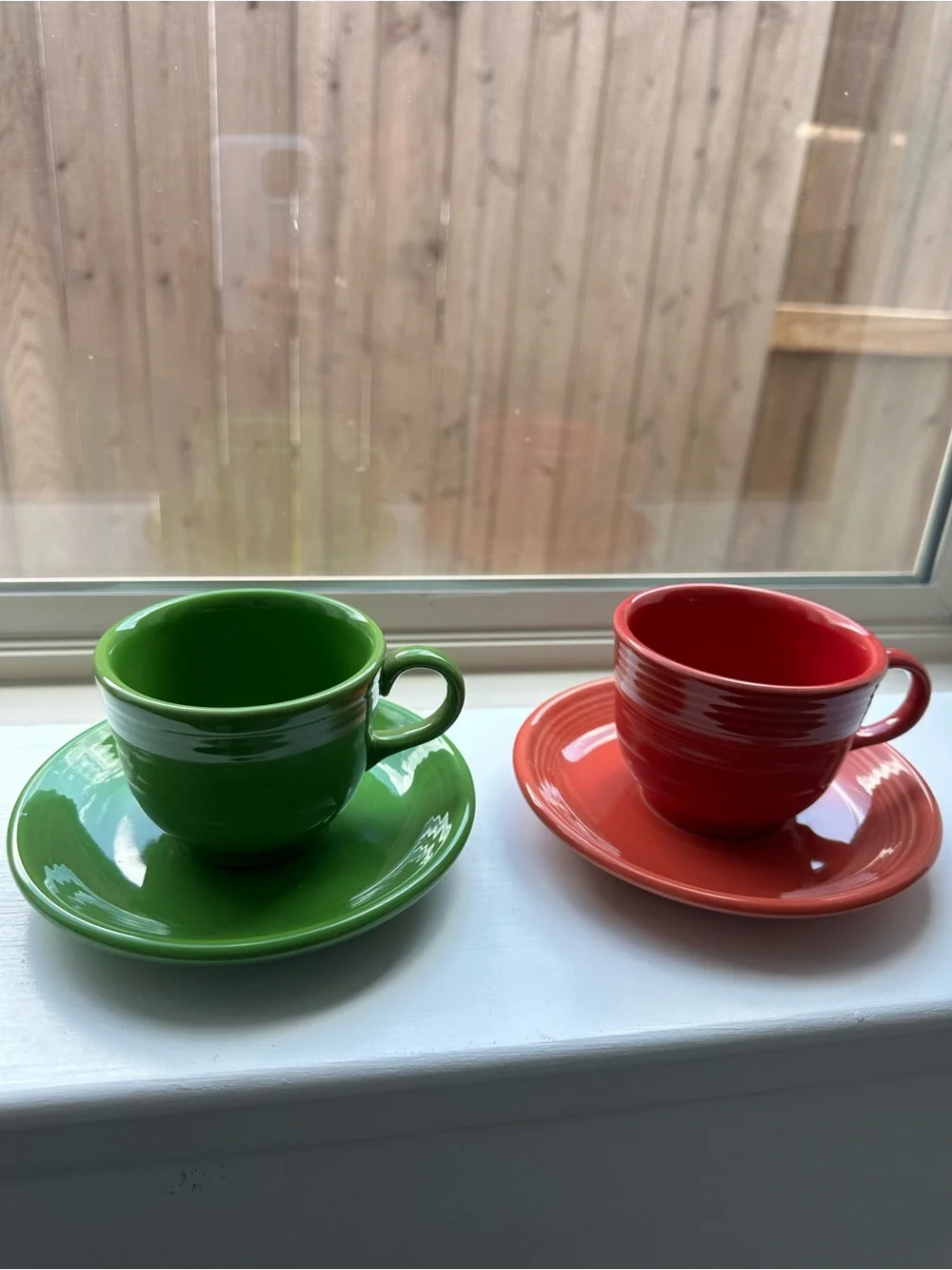 Colorful Ceramic Teacup and Saucer Set - Green & Red